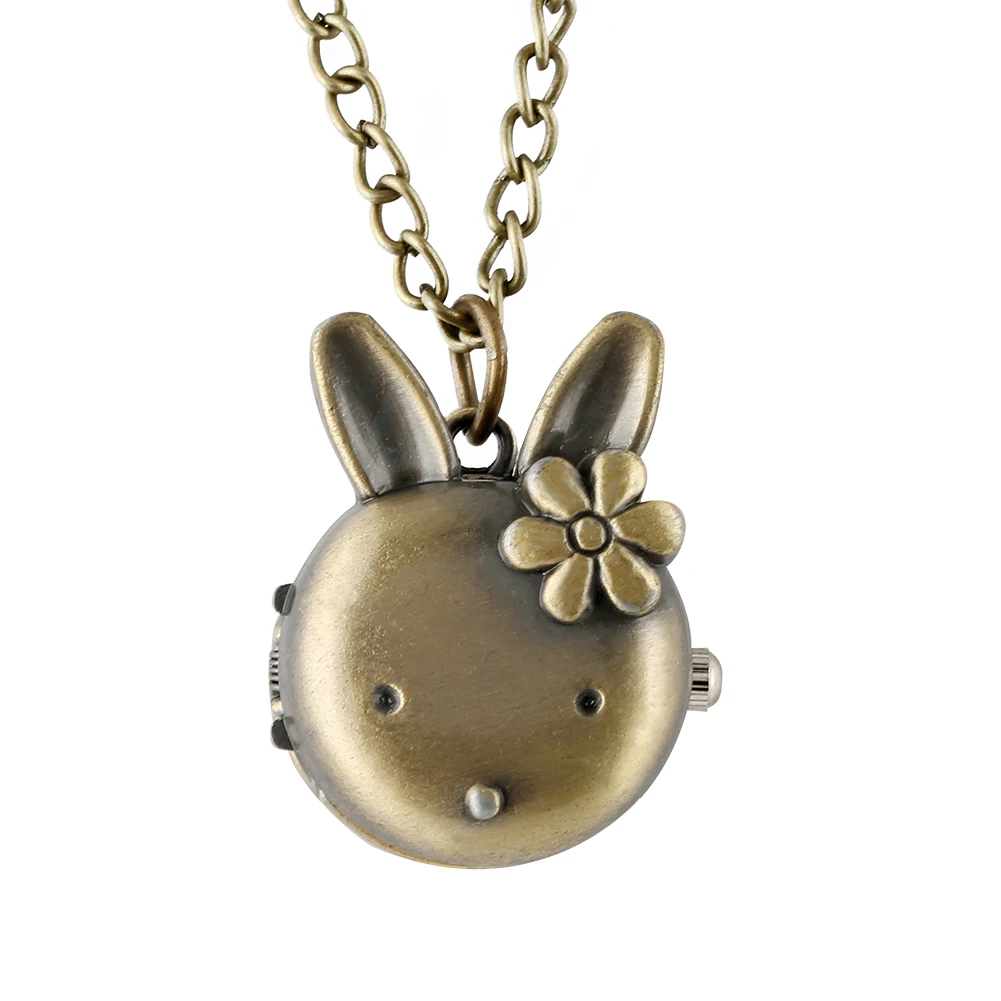 Симпатичный в форме кролика карманные часы женский taschenuhr бронзовый сплав корпус Fob кварцовые часы-кулон детский подарок reloj de bolsillo mujer