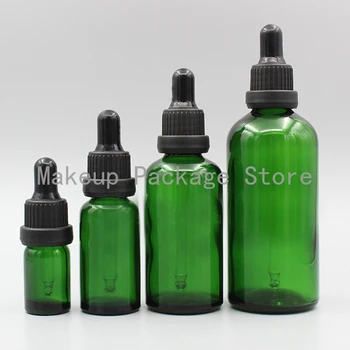 

2/10pcs 5ml 10ml 15ml 20ml 30ml 50ml 100ml Empty Green Glass Essential Oil Bottle Refillable Container with Black Plastic Cover
