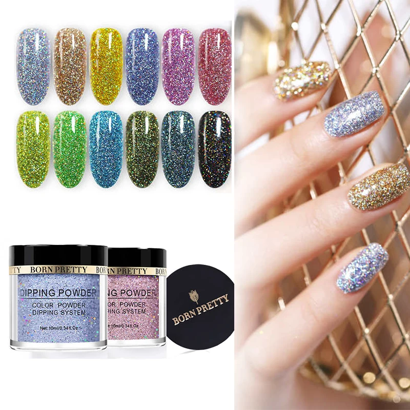 

BORN PRETTY 10ml Dip Nail Powder Without Lamp Cure Holographic Glitter Gradient French Natural Dry Nail Art Decoration Manicure
