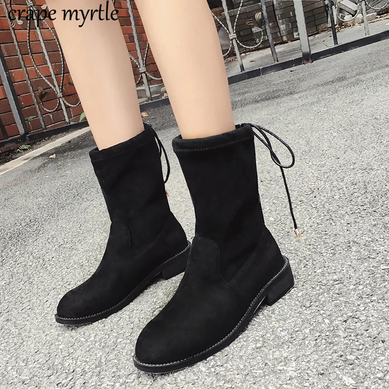 

autumn women shoes Mid Calf winter boots women brand Punk shoes Motorcycle Boot Ladies Low Heel Shoes bottines femme YMA902