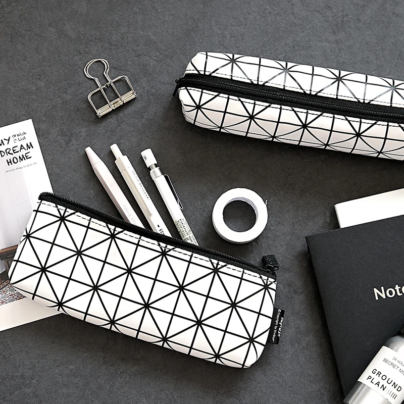 

Kinbor Creative Leather Pencil Cases Multifunction PU Pen Bag Organizer Cosmetic Storage Pouch Geometic Style School Stationery