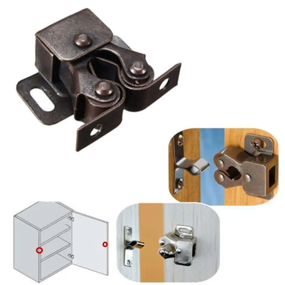 Double Ball Roller Catches Cupboard Cabinet Door Latch Locks Hardware Copper Door Clip Buckle Handle 1Pc
