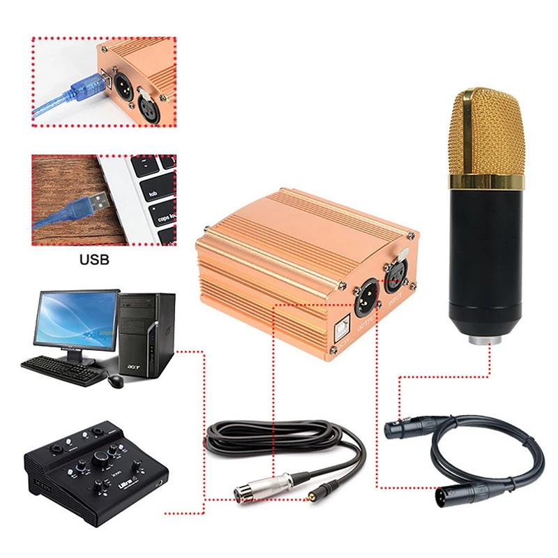 48 в Usb фантомный источник питания Usb2.0 кабель двойной разъем микрофонный кабель для мини микрофон конденсаторный записывающее оборудование