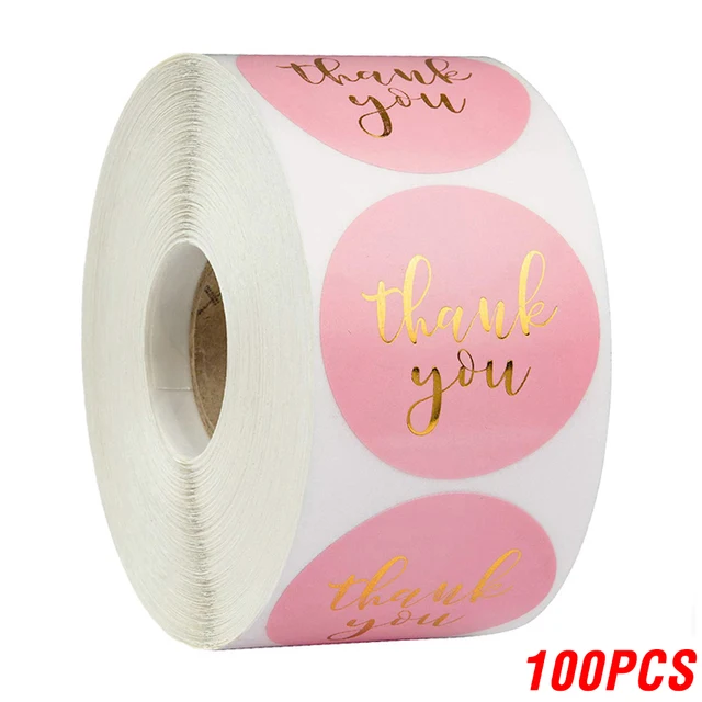 100-500pcs Thank You Sticker Envelope Seal Scrapbook Sticker Pink Heart Cute Round Sticker Stationery Label Stickers YH62-100pcs