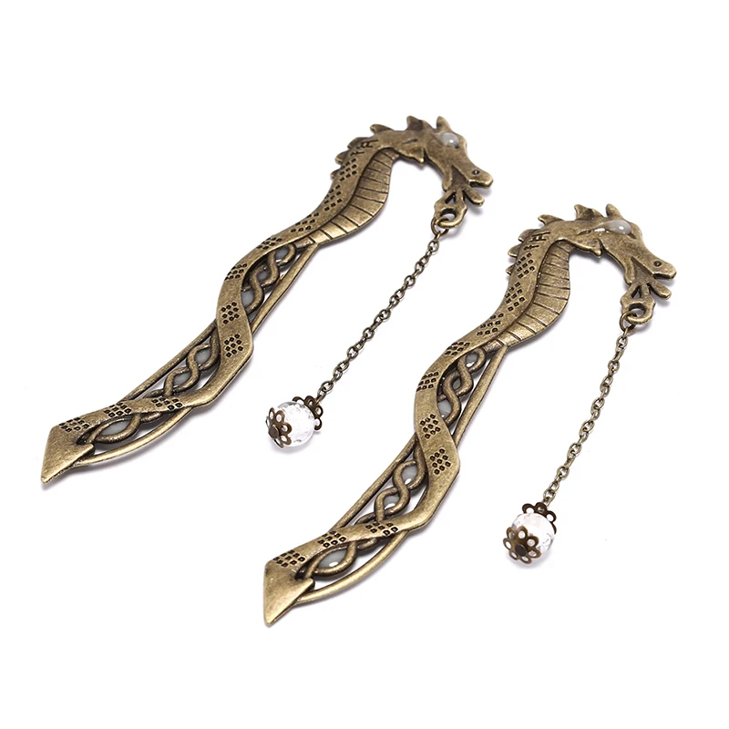 2Pcs/lot Metal Glowing Dragon Leaf Feaher Luminous Bookmark Classics Petals Beads Bookmarks Single