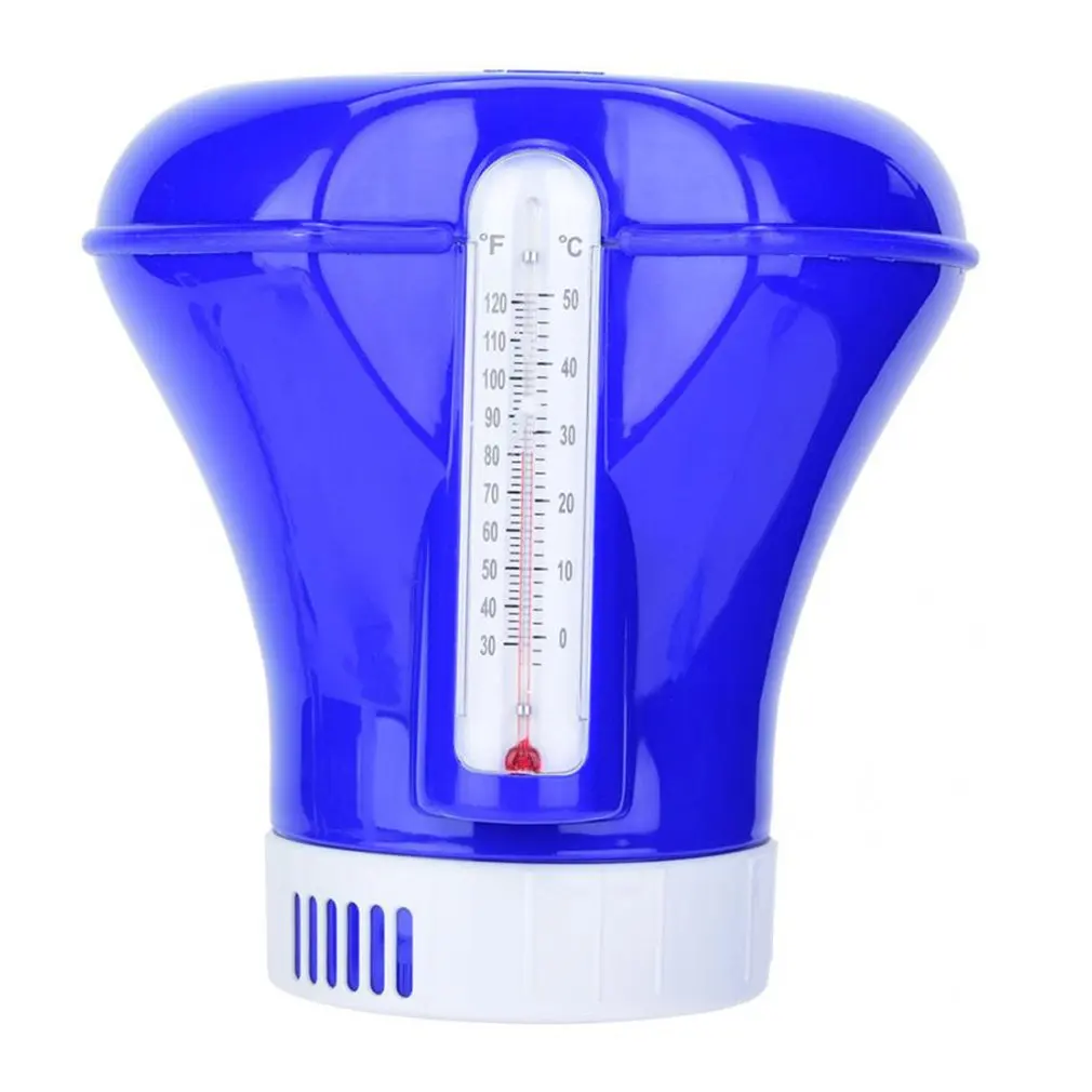 

Swimming Pool Chemical Dispenser Floating Pill Holder Storage Case Tablet Auto-supplier Pills Puff With Thermometer Applicator