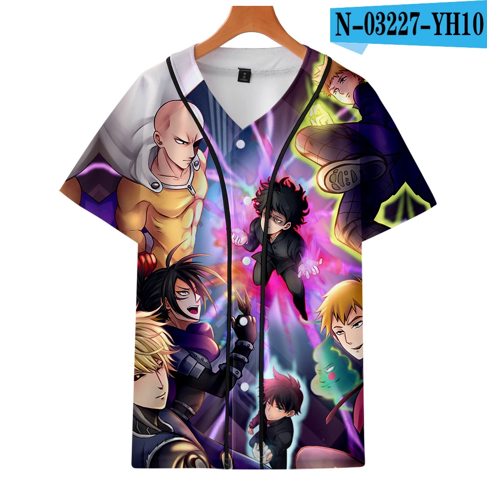 Аниме Mob Psycho 100 3D бейсбольная рубашка для мужчин мультфильм лето тонкий короткий рукав бейсбольная рубашка для мужчин Harajuku Mobu Saiko Hyaku рубашка - Цвет: one