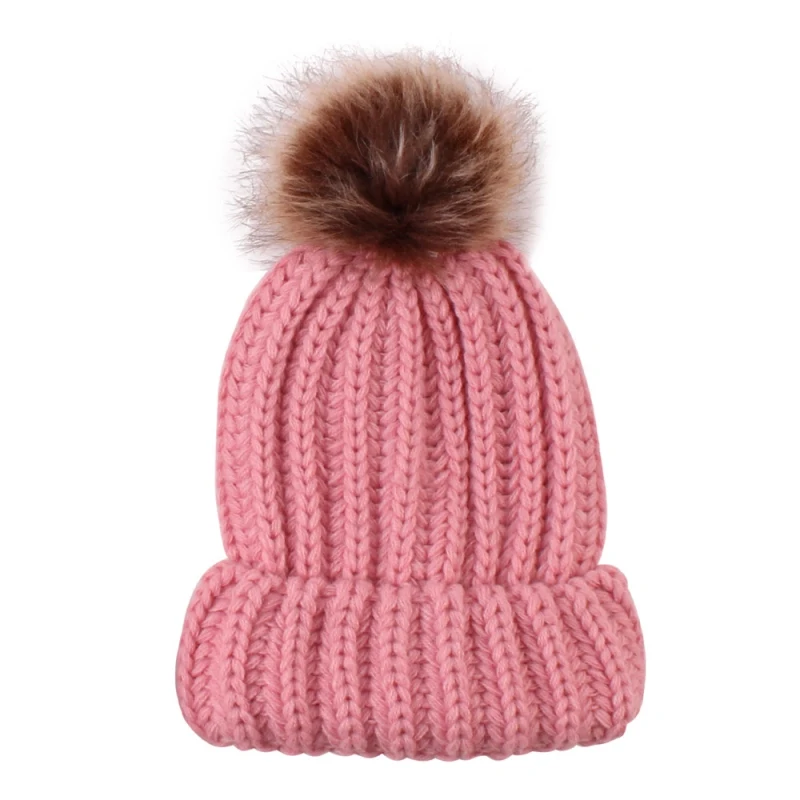 34KP Зимние детские вязаные шапки для новорожденных; милые теплые шапки для маленьких девочек и мальчиков; Детские шапки с плюшевыми помпонами; 10 цветов - Цвет: 34KP