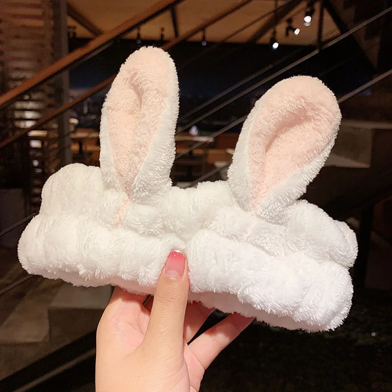 white rabbit ears Мягкая теплая одежда; коралловый флис; с бантом Ангел Животные уши эластичные повязки на голову для Для женщин и девочек Милая повязка на голову тюрбан Головные уборы аксессуары для волос - Цвет: white rabbit ears