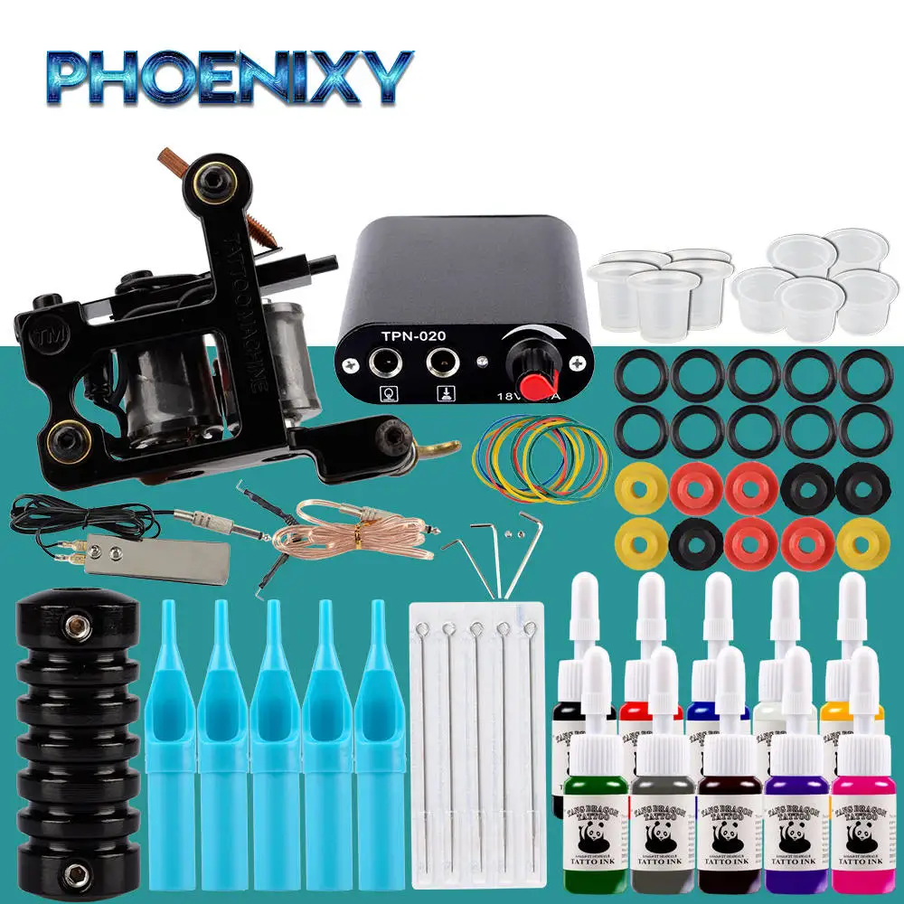 10Pcs Ink Kit Стартер татуировки Наборы начальный комплект тату-машинки подкладка затемнения 4 ноборы чернил в комплекте иглы татуировки Питание Перманентный макияж - Цвет: 10Pcs Ink Kit