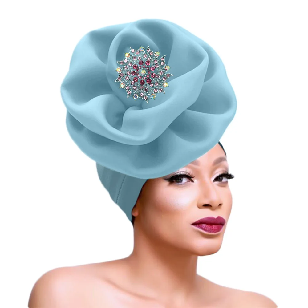 Rose auto gele cap Ankara flower turban cap African headtie party headwrap for women (12)