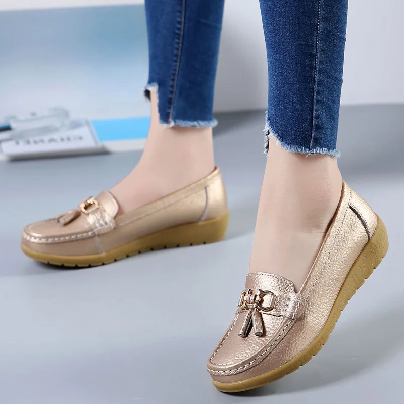 Women Shoes Women Flats Casual Shoes Women Flat Plus Size 44 Genuine Leather Shoes Slipony Low Heels Casual Ballet Flats Shoes Loafers