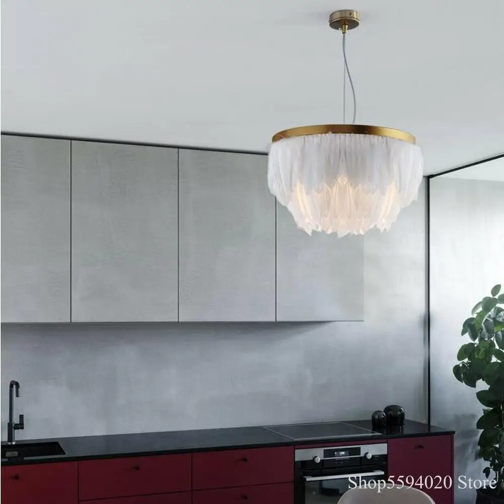 Lámpara de plumas de estilo nórdico Ins, estilo Post-moderno, cálida, creativa, Sala de bodas, dormitorio, sala de estar, lámparas de habitación colgantes ► Foto 2/6