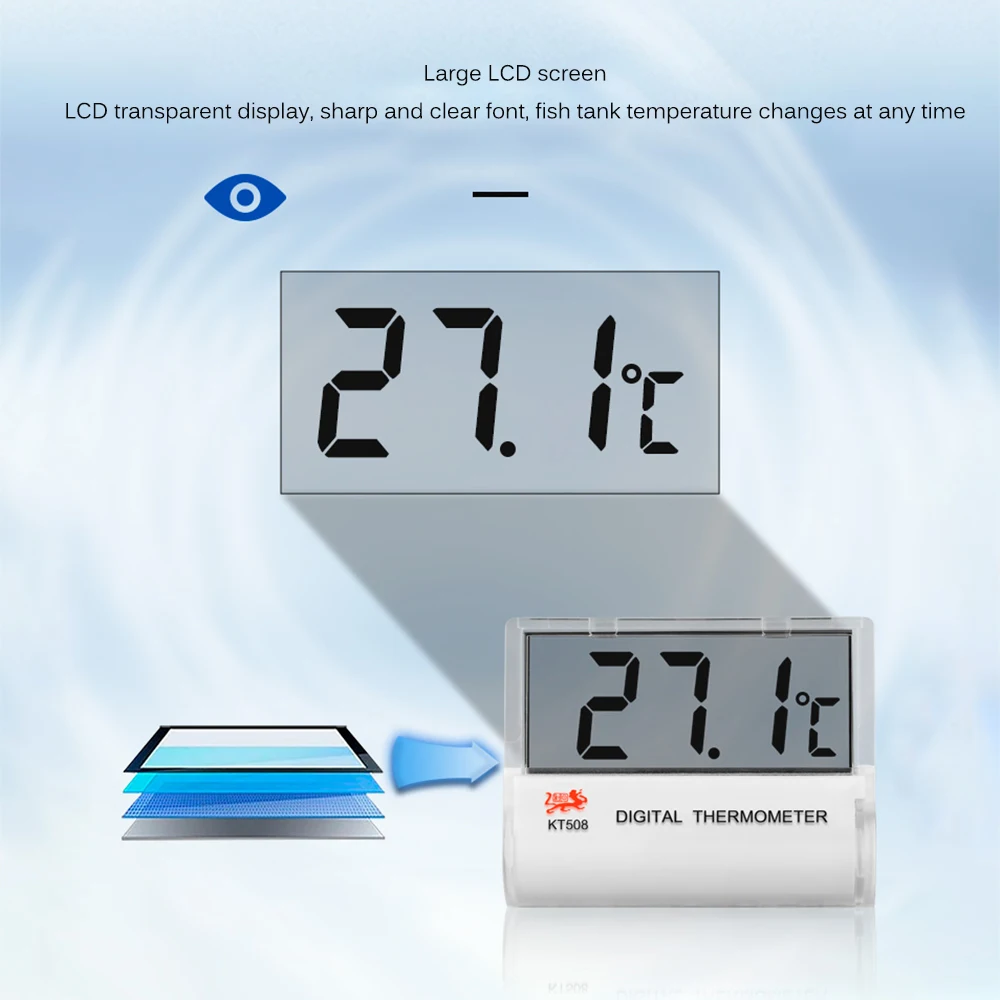 Цифровой термометр для аквариума с ЖК-дисплеем, большой экран, клей для аквариума, температурный монитор для аквариума, устройство для измерения температуры, солнечный ЖК-дисплей