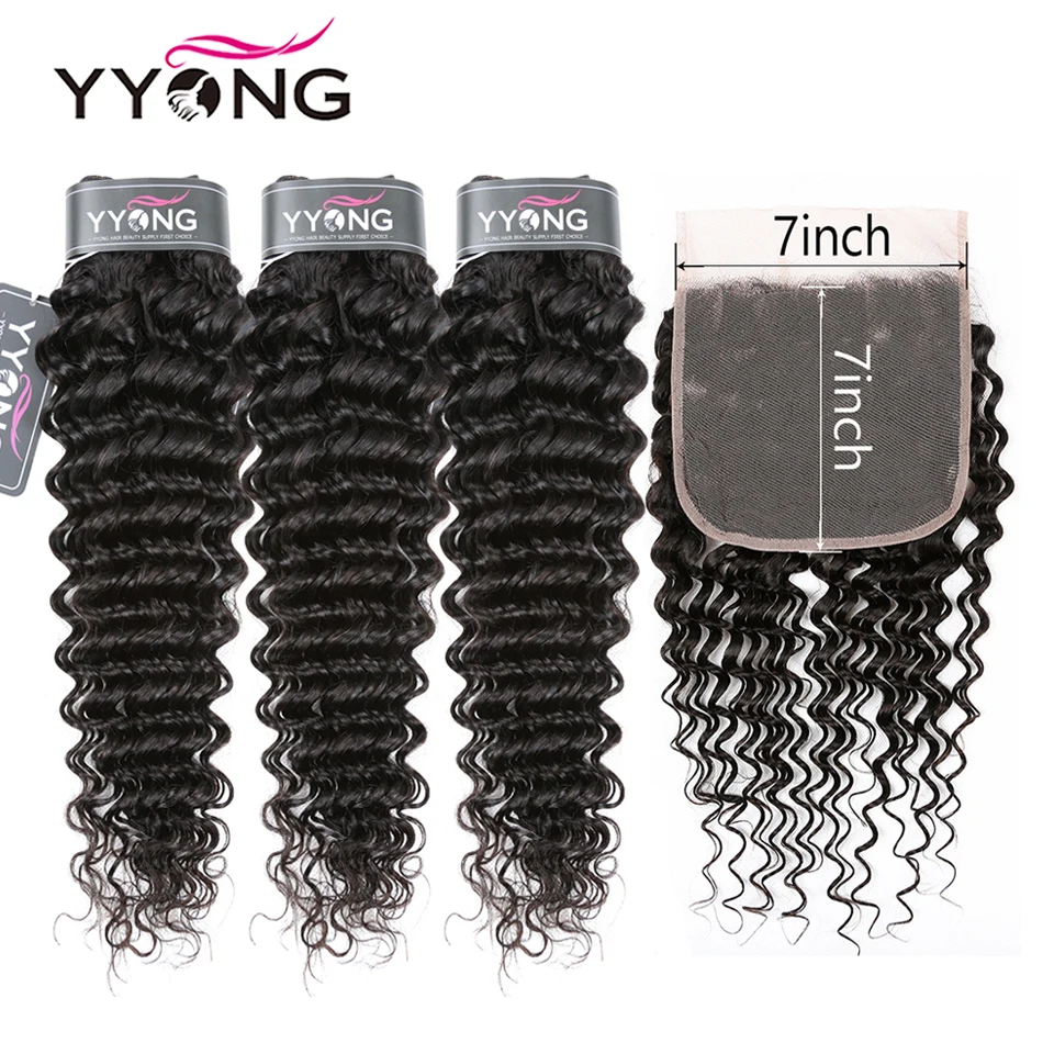 

Yyong Malaysian Deep Wave Bundles With 7x7 Lace Closure Human Hair Bundles With Closure Remy 8-30inch Bundle With Frontal Closu