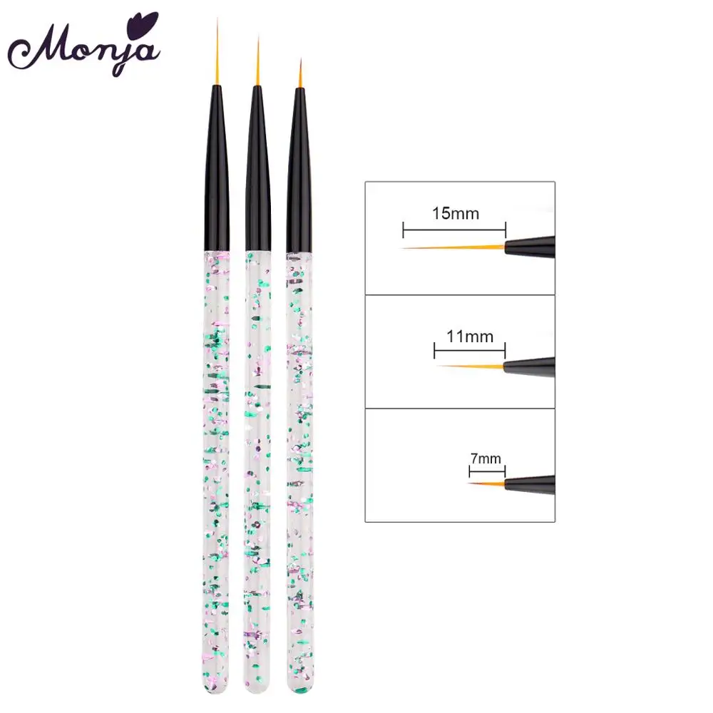 

Monja 3 Pcs/Set Nail Art Liner Brush For Lines Grid Stripe Drawing Acrylic Handle Nail Polish Painting Pen DIY Manicure Tools