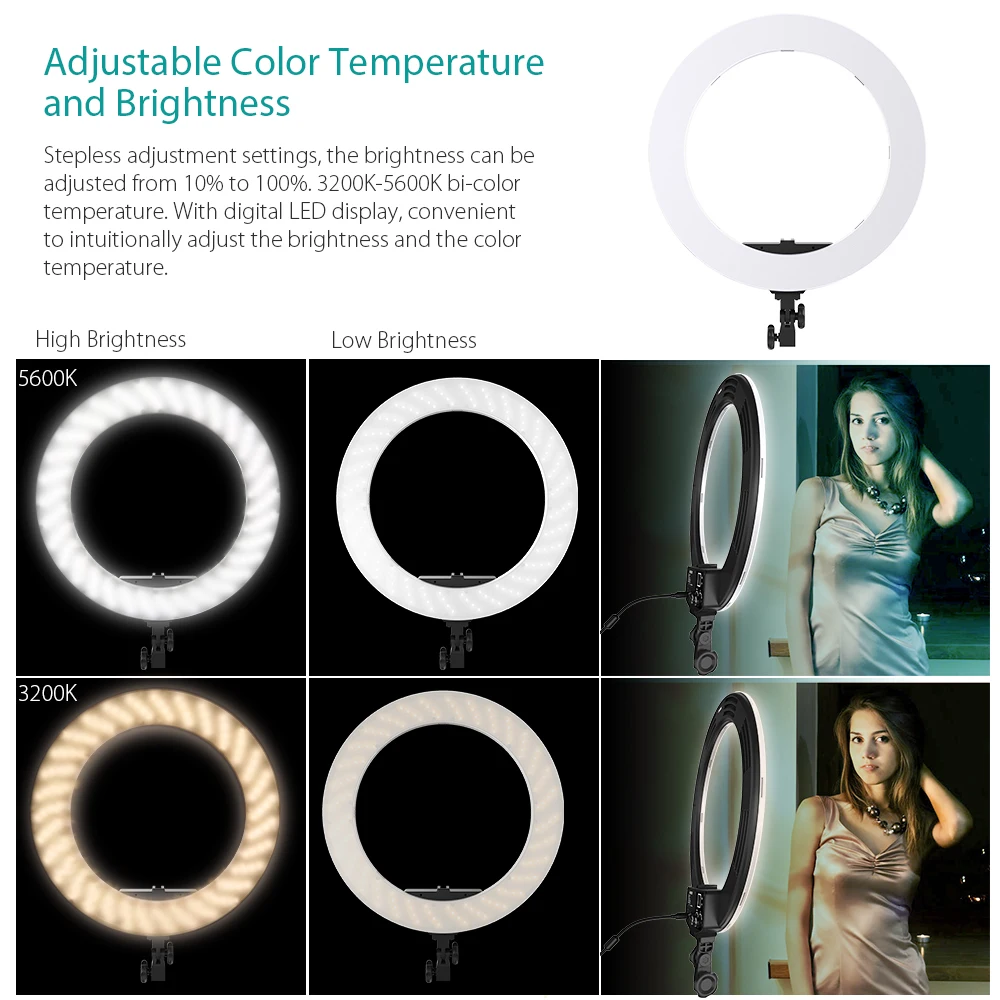 Andoer HD-18S студийный кольцевой светильник двухцветный Диммируемый Светодиодная лампа для освещения видео встроенный 252 шт. SMD СВЕТОДИОДНЫЙ s цифровой фотографический светильник ing
