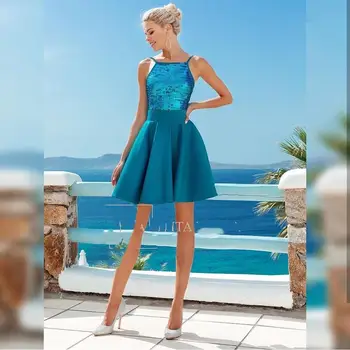 

Evening Dress 2020 Short A line Spaghetti Strap Sleeveless Women Christmas Formal Party Gowns Gorgeous Knee Length Cheap Price