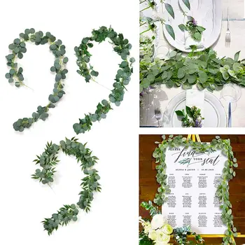 

2M Artificial Eucalyptus Willow Leaves Garland Vine Wedding Hanging Decor For Outdoor Party Table Wall Green Leaves Decor