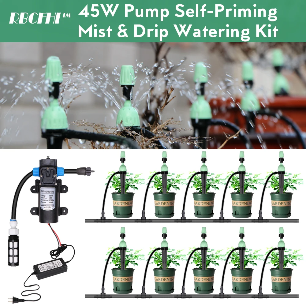 10-25M 45W Pump Self-Priming Watering System Adjustable 2-IN-1 Misting Spray Drippers Garden Balcony Irrigation Kit 110-124V | Дом и сад