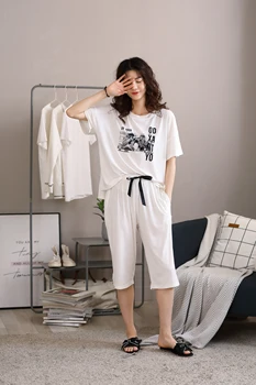 

Women's sleepwear summer SHORT sleeve Vest and shorts for home wear cute cartoon pajamas suit