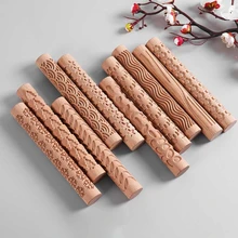 Embossing Rolling Pin Christmas Theme Pattern Engraved Wooden 3D Roller for Embossed Pastry Fondant Cake Dough Kitchen