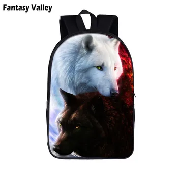 

Two Wolfs Cool Students School Backpack Teeange Boys School Bags Howlling Wolf With The Moon Children Book Bags Men Laptop Bag