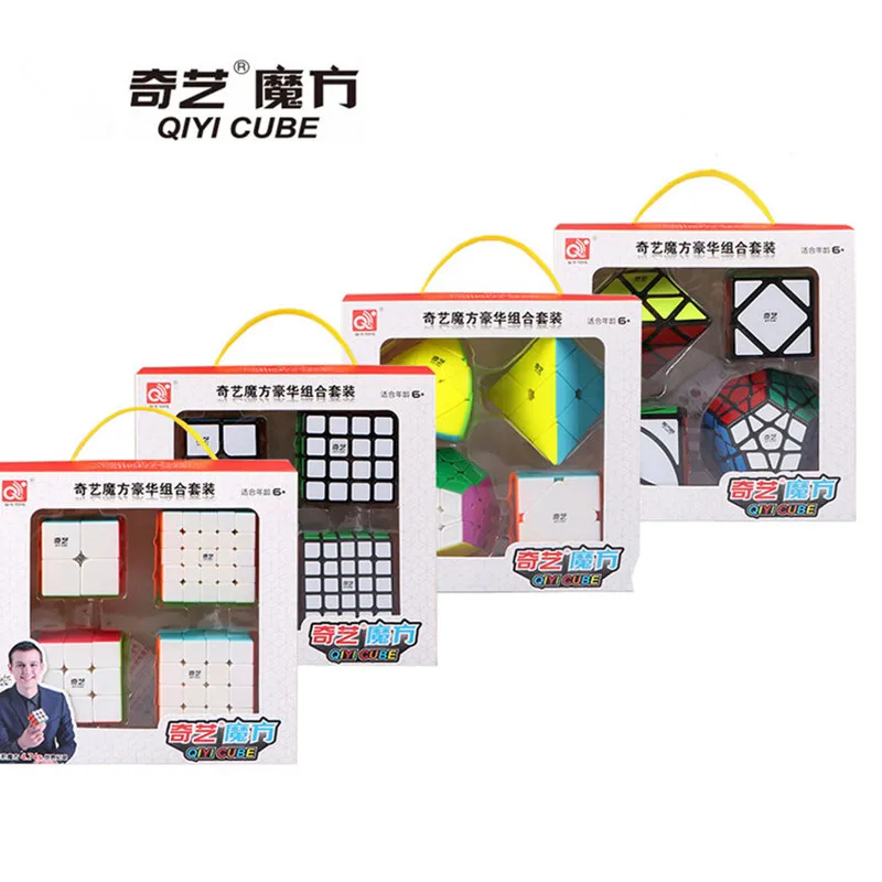 4 шт./компл. Qiyi подарочный набор из магических кубов, 2x2x2, 3x3x3, 4x4x4, 5x5x5 Треугольники Додекаэдр Mastermorphix Скорость Головоломка Детские игрушки для взрослых