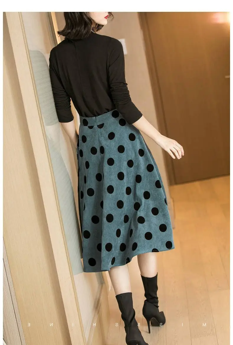 Jupe Femme Falda Mujer saia зимняя зеленая юбка в черный горошек Faldas Mujer Moda женские юбки