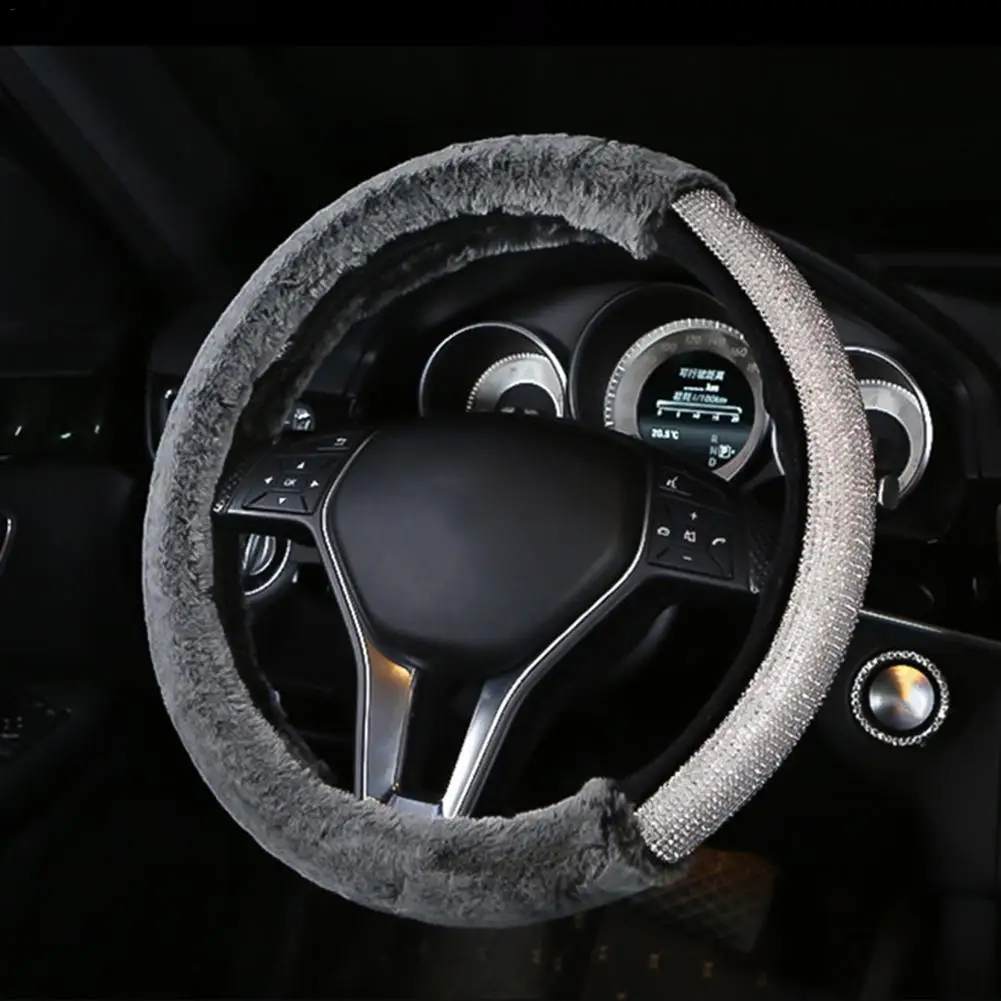 Универсальный чехол рулевого колеса автомобиля плюшевые Bling Diamond чехол на руль зимний теплый чехол рулевого колеса автомобиля 38 см