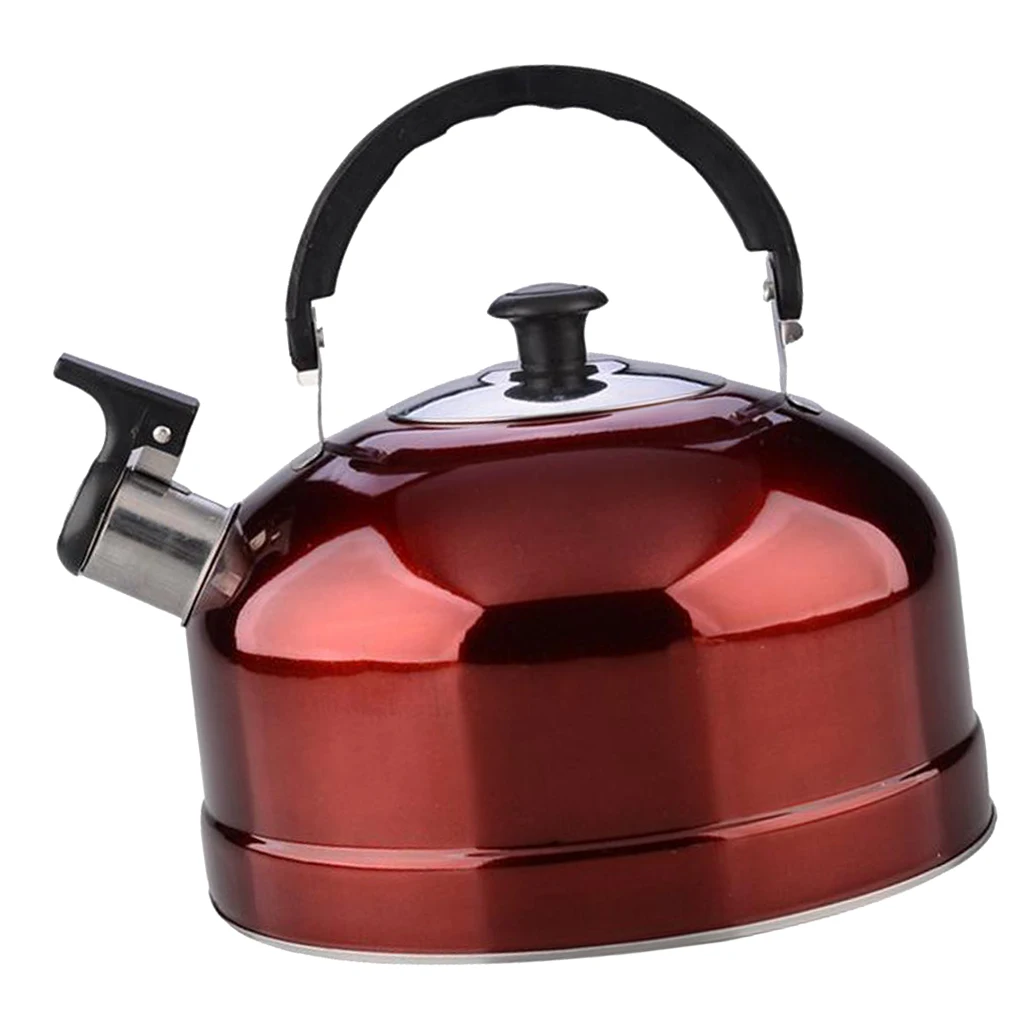 Whistling Tea Kettle Stainless Steel Stovetop Teakettle Sturdy Teapot for Tea Coffee Fast Boiling, Red Mirror Finish 4 Liter