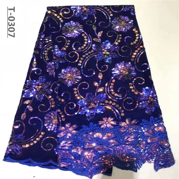 

Blue New Arrival Sequins Lace Fabrics African Nigerian Tulle Mesh Lace Fabric for Wedding Velvet Lace Fabrics with Sequins