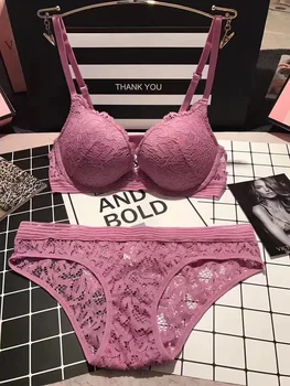 

New ladies sexy lace bra set Breathable gather, stylish comfortable, underwear set pish up Green, pink, black Beige, red