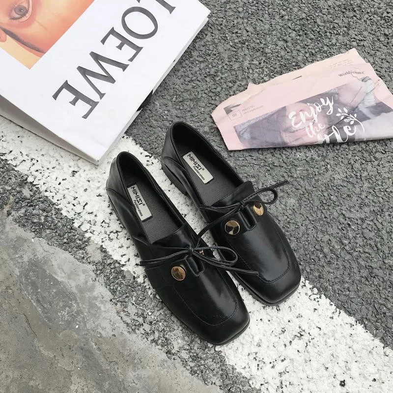 MOLAN Brand Designers Autumn Korean Fashion Sweet Butterfly-knot Genuine Leather Flats Shoes Women Slip On Loafers Casual