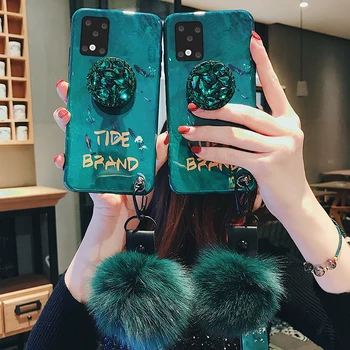 

For Samsung Galaxy S20 Plus S20 ultra M30S M60S M80S A51 A71 A81 A91 Rhinestone Holder Blue Light Soft Case With Hairball Strap