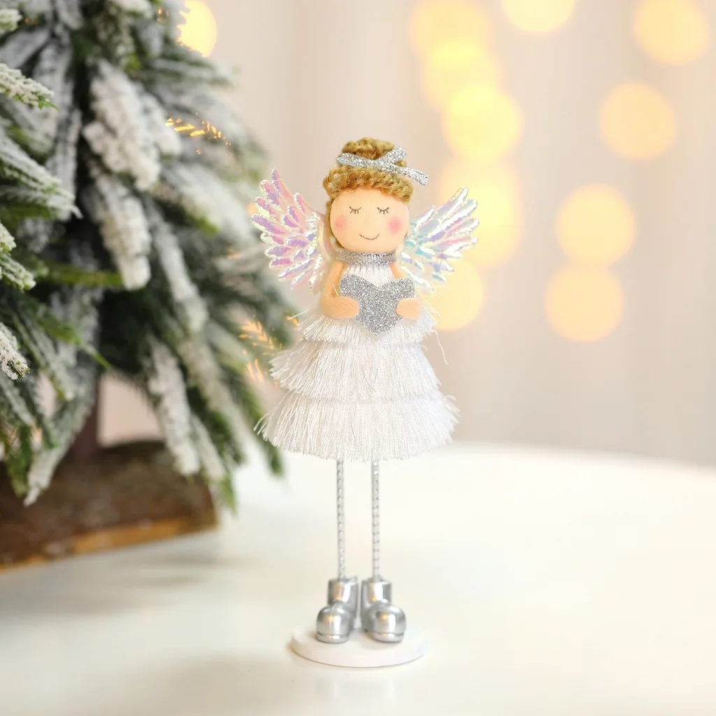 B-Cute Angel Doll Girl Ski Pendant Christmas Tree Decoration for Home Wooden Christmas Tree Ornament Xmas Gift for Kids