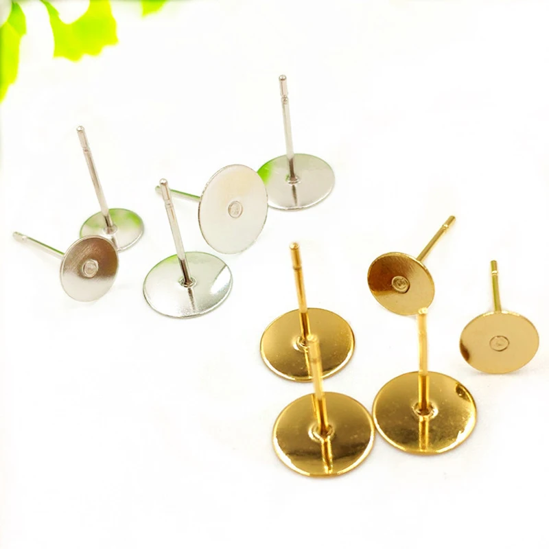 

50pcs/lot Stainless Steel Ear Stud Pins 3mm 4mm 5mm 6mm 8mm 10mm 12mm Round Earring Base Setting for DIY Earrings Jewelry