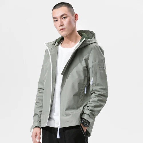 light green Весенне-осенние куртки мужская Тонкая мужская куртка-ветровка модные водонепроницаемые пальто с капюшоном приталенное пальто брендовая одежда верхняя одежда - Цвет: light green