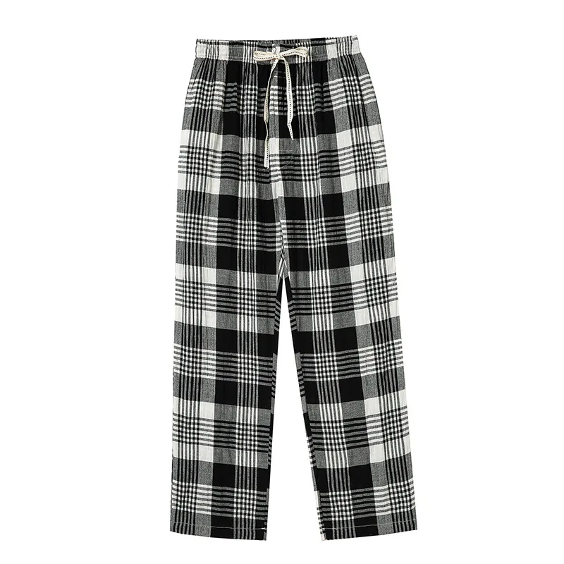 plaid pajama pants Spring Autumn Men 100% Cotton Pajama Pants Male Casual Plaid Home Trousers pantalon pijama hombre Lounge wear S-XXL 100KGS black silk pajamas