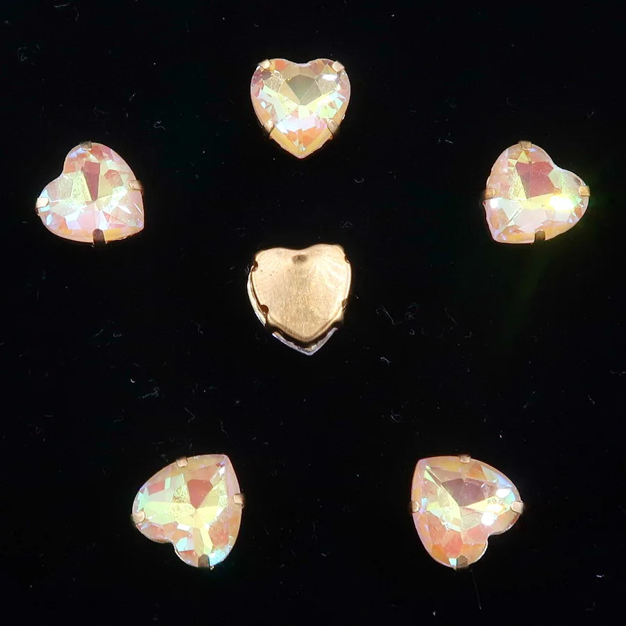 A15 Topaz AB Золото коготь настройки 20 шт./упак. с радужными или прозрачные стеклянные стразы цвета Кристалл 10 мм в форме сердца пришить стразы кристаллы Аппликация Одежда «сделай сам» - Цвет: A15 Topaz AB