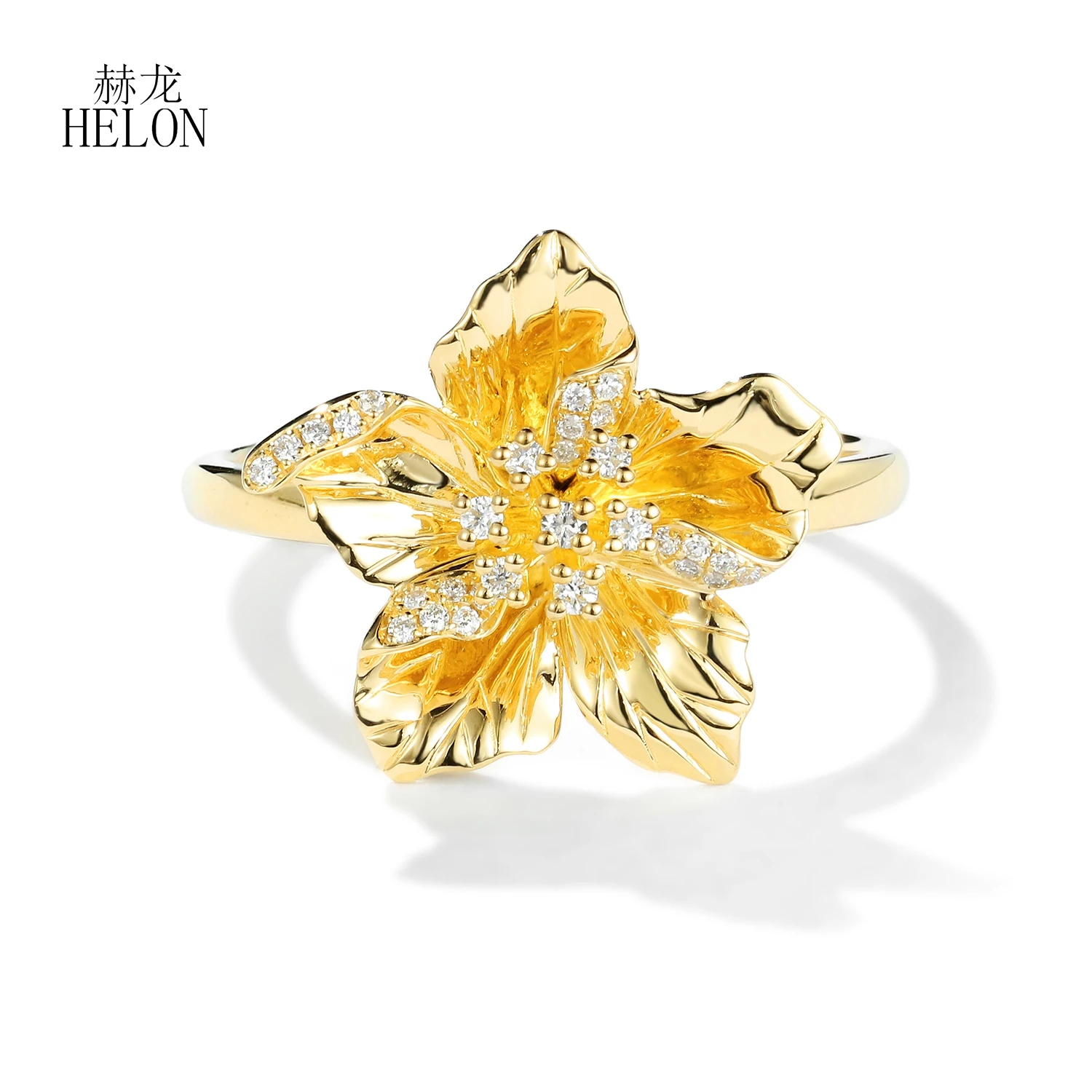 HELON, твердое, 14 k, желтое золото, AU585 SI/H, Круглый,, бриллиант, обручальное кольцо, женское, свадебное, элегантное, уникальное, цветочное кольцо, хорошее ювелирное изделие