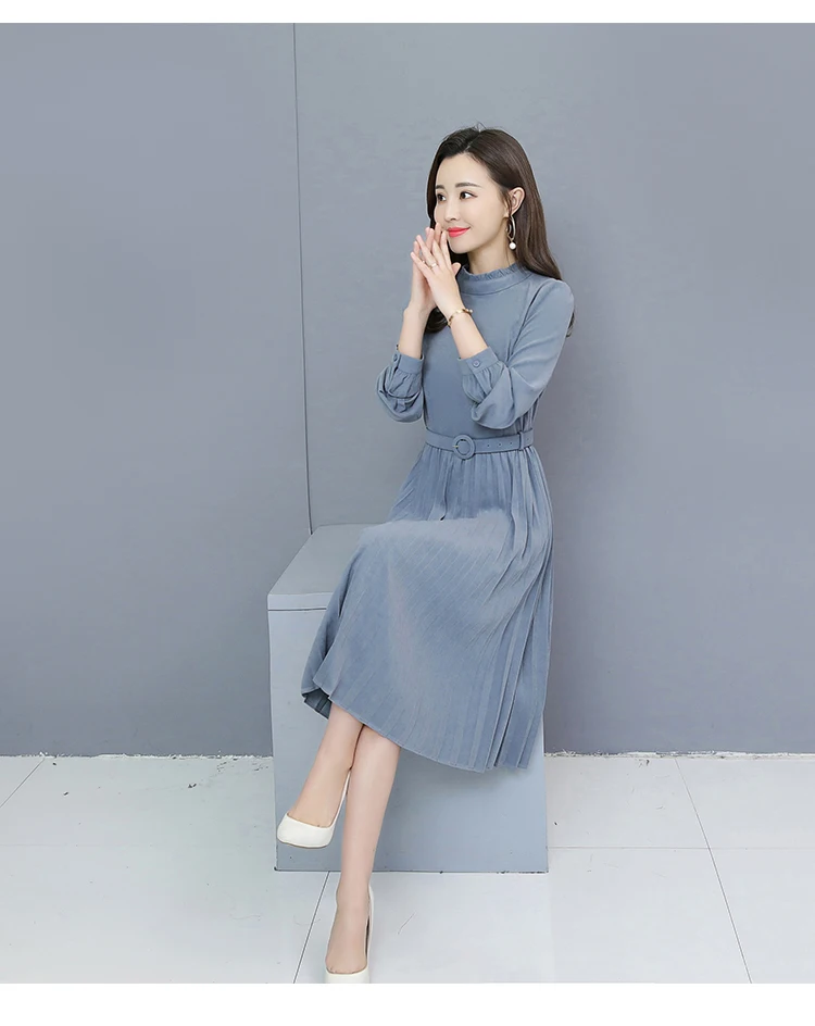 Осенне-зимнее Новое Стильное элегантное плиссированное платье в Корейском стиле большого размера с высокой талией