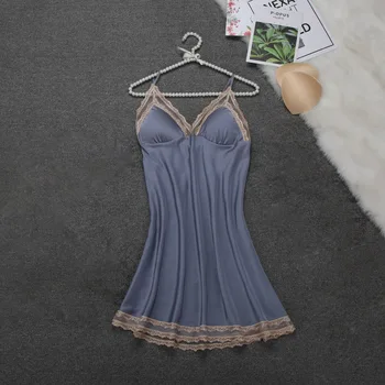 

Sexy Sleepwear Nightdress Silk Nightwear Nightdress Satin Sleeping Dress Sexy V-neck Lingerie 2020 New Lace Nightgown
