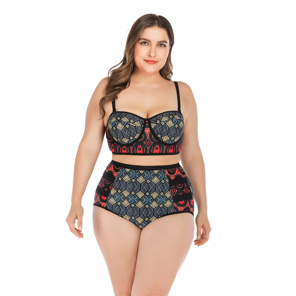 New Plus Size Swimwear Women Bikinis High Waisted Swimming Suit Bikini Set Push Up Print Large Female Big Breasts Swimsuit L-4XL New Plus Size Swimwear Women Bikinis High Waisted Swimming Suit Bikini Set Push Up Print Large Female Big Breasts Swimsuit L-4XL