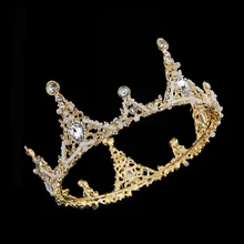 Стиль, Золотая жемчужная свадебная корона с искусственными бриллиантами, аксессуары для невесты, вечерние аксессуары, Металлическая корона для выпечки