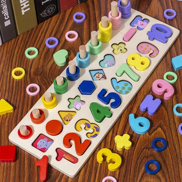 Montessori Educational Wooden Toys Children Busy Board Math Fishing Children's Wooden Preschool Montessori Toy Counting Geometry 4