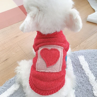 Red Love хлопковое пальто для щенка вязаные свитера для домашних собак осенне-зимняя куртка с животными XS XL Кот Французский бульдог терьер куртка товары - Цвет: Red