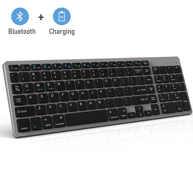 Gray Black Zienstar стандартная беспроводная Bluetooth клавиатура для Ipad, MACBOOK, ноутбука, компьютера и планшета Android, перезаряжаемая литиевая батарея - Цвет: Gray Black