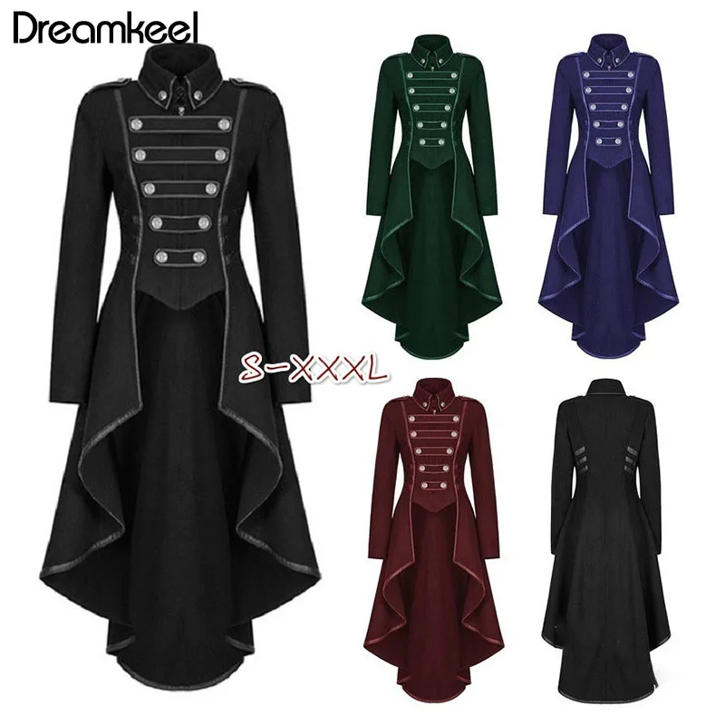 

2019 Coat Women Vintage Steampunk Long Coat Gothic Overcoat Ladies Retro Jacket Luxury Brand Dovetail veste femme Y