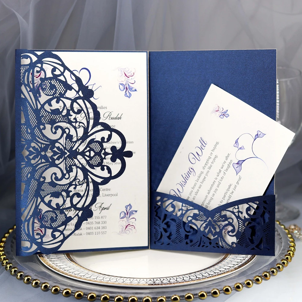  10pcs Birthday Pearlescent Paper Invitation Prints Lace Elegant Greeting Cards European Festival Li - 4000268433830